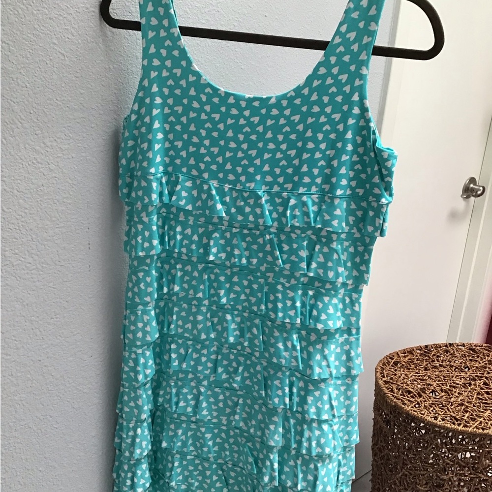 Turquoise Sleeveless Ruffle Dress - Picture 3 of 6